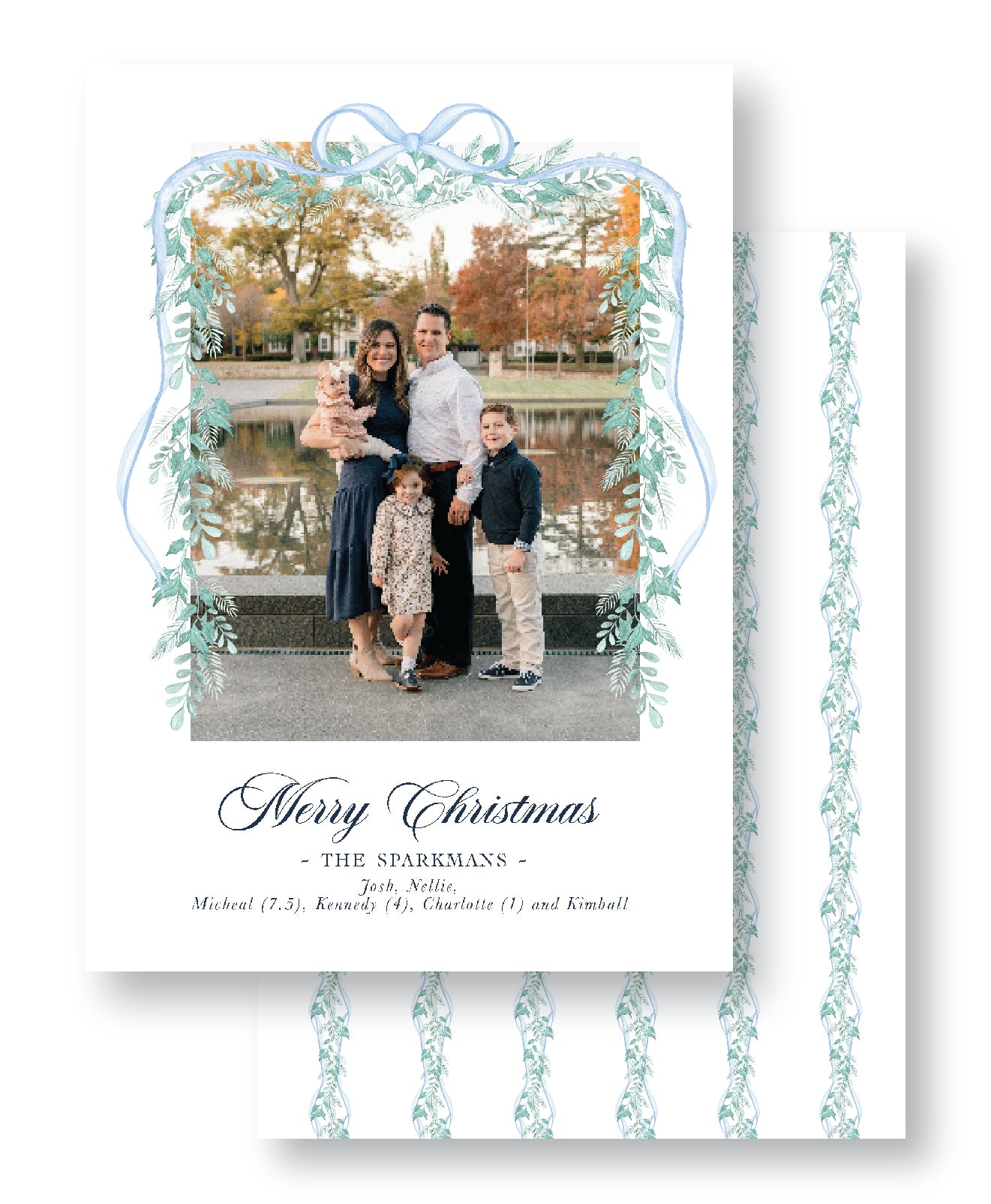 Green Garland with Blue Bow